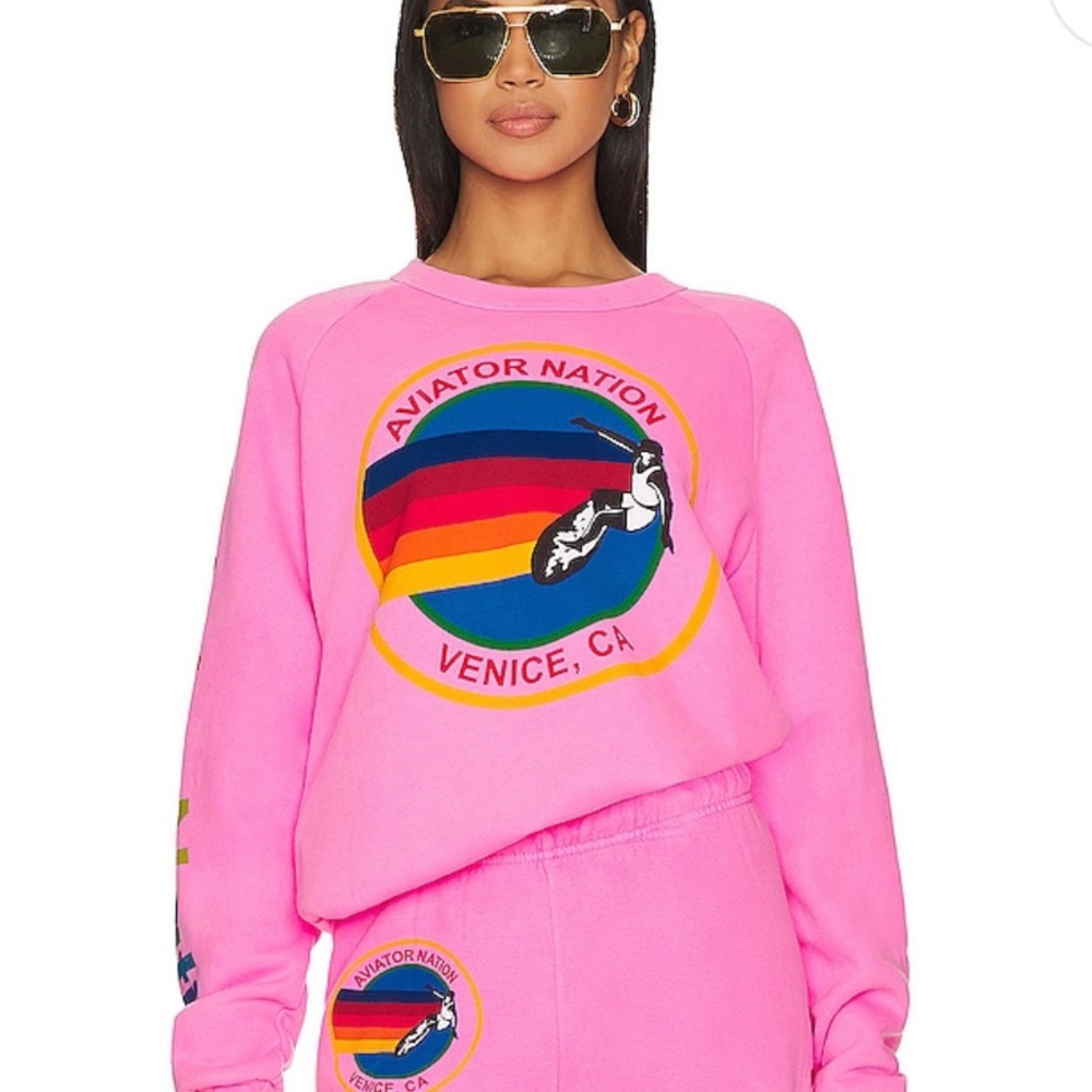 pink aviator nation crew neck sweatshirt in size xs